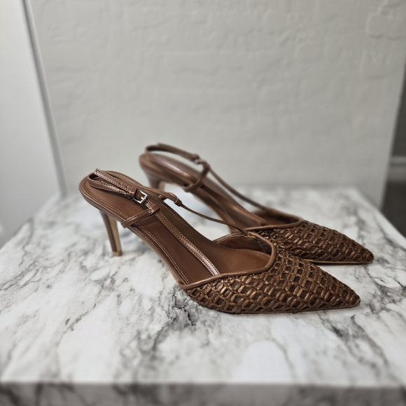 Calvin Klein Brown Woven Slingback Heels - Picture 2 of 6